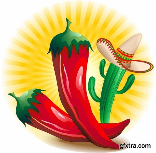 Collection of vector image hot chili peppers burn 25 Eps