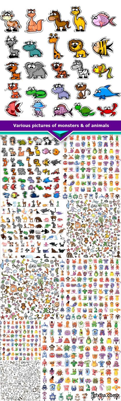 Various pictures of monsters &amp; of animals 10x EPS