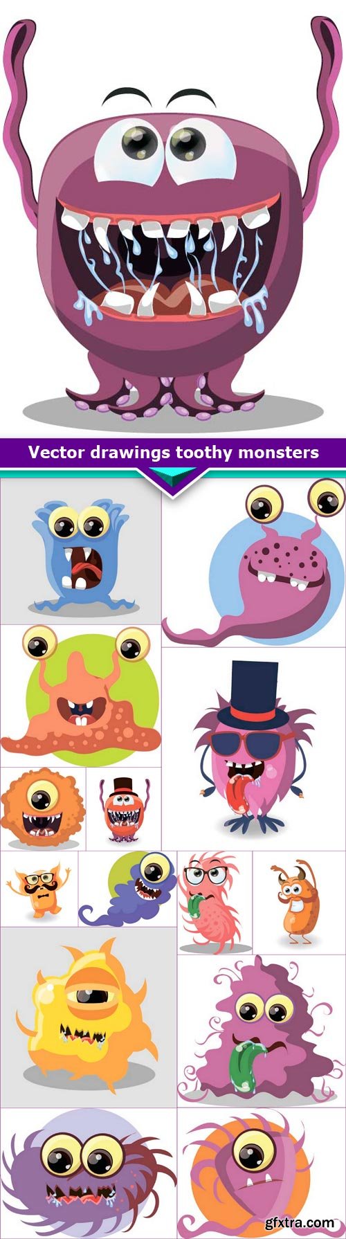 Vector drawings toothy monsters 15x EPS