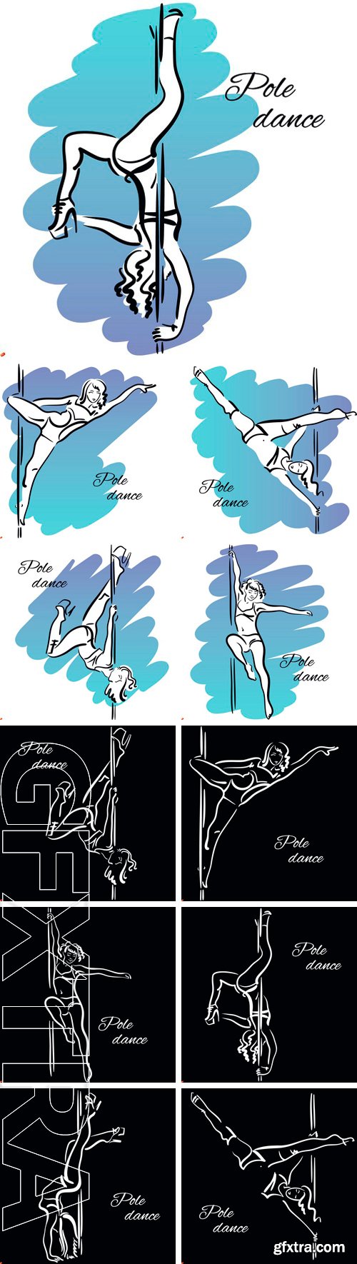 Stock Vectors - Pole dancer with long hair hanging on the pole