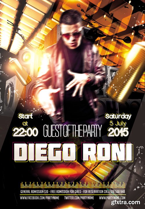 Guest of the party Diego Roni Flyer PSD Template Facebook Cover