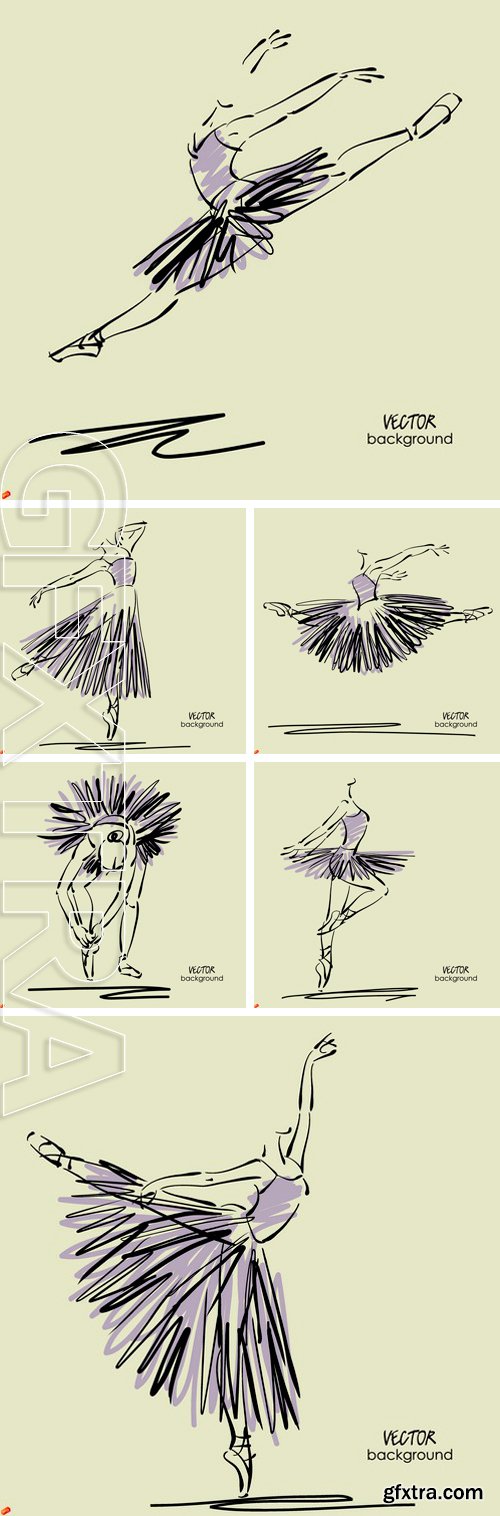 Stock Vectors - Art sketches beautiful young ballerina with long tutu in pose of dance