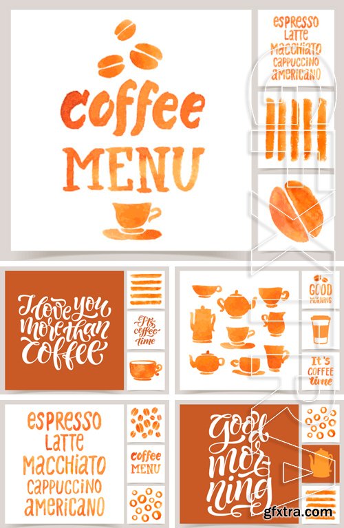 Stock Vectors - Vector collection of coffee cards template.  Coffee menu, posters or postcards