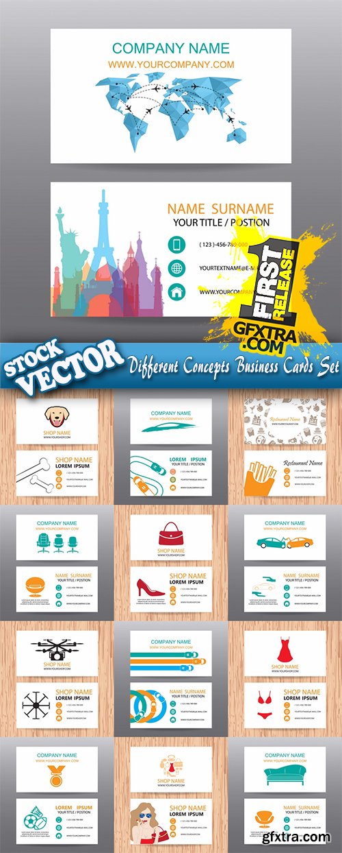 Stock Vector - Different Concepts Business Cards Set, 40EPS