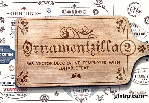 OrnamentZilla 2 - 566 Super Premium Vintage Vector Elements with Editable Text &amp; Huge Bonus