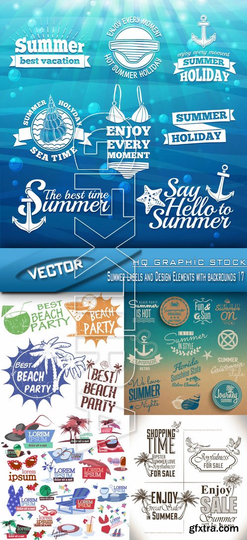 Stock Vector - Summer Labels and Design Elements with backrounds 17 Stock Vector - Summer Labels and Design Elements with backrounds 17
