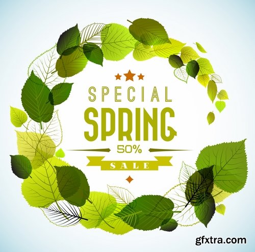 Collection of different vector picture spring labels 25 Eps