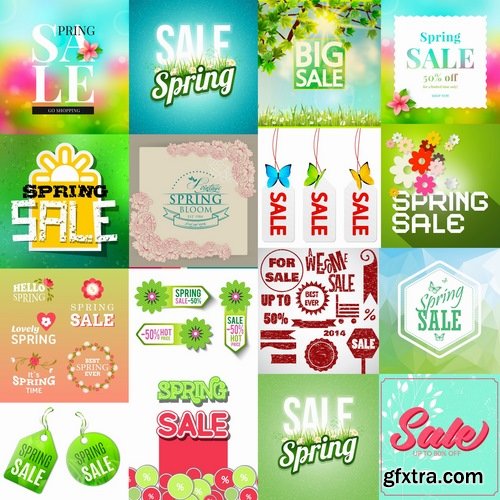 Collection of different vector picture spring labels 25 Eps