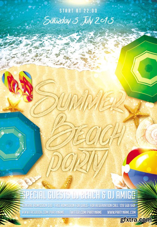 Summer Beach party 3 Flyer PSD Template Facebook Cover