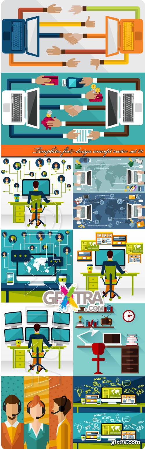 Templates Flat Design Concept Vector Set 20, 9xEPS