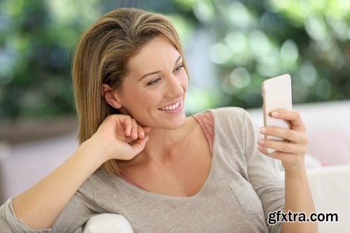 Collection of beautiful girl with mobile phone in hand mobile call interior 25 HQ Jpeg