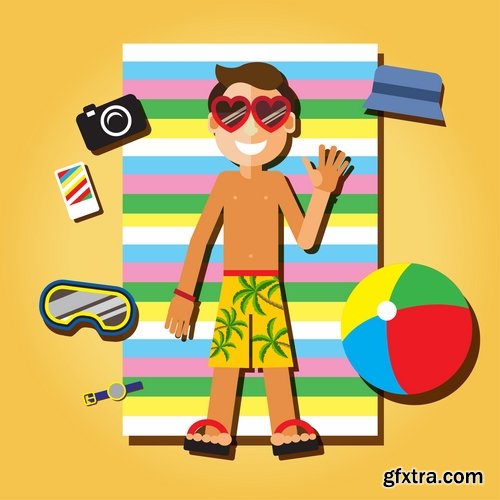 Collection of vector illustration picture summer vacation travel beach sea cocktail 25 Eps