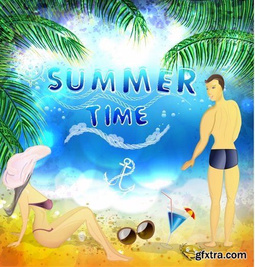 Collection of vector illustration picture summer vacation travel beach sea cocktail 25 Eps