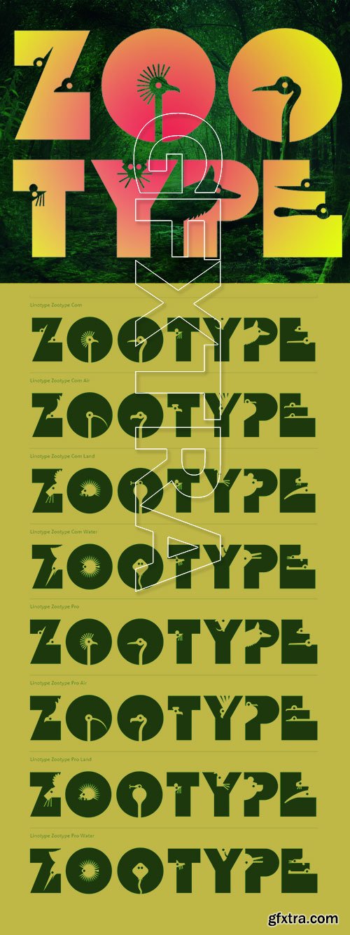 Linotype Zootype - Animal Heads Peek into the Letters 8xOTF $632 Linotype Zootype - Animal Heads Peek into the Letters 8xOTF $632