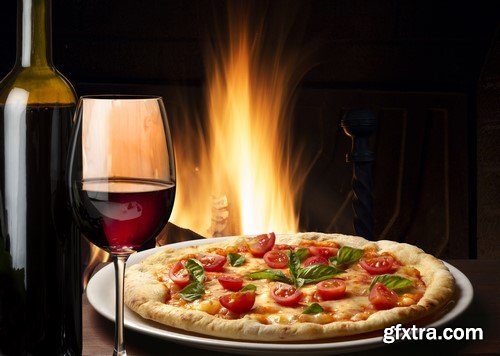 Pizza and glass of wine