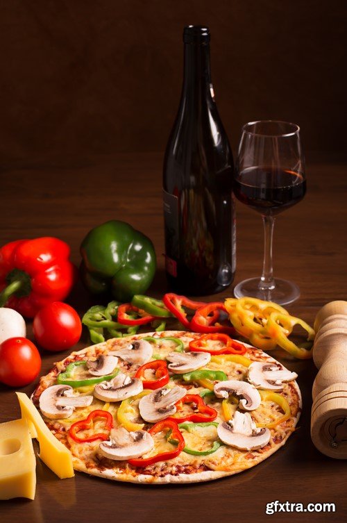 Pizza and glass of wine