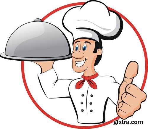 Collection of vector illustration picture cartoon cook waiter 25 Eps