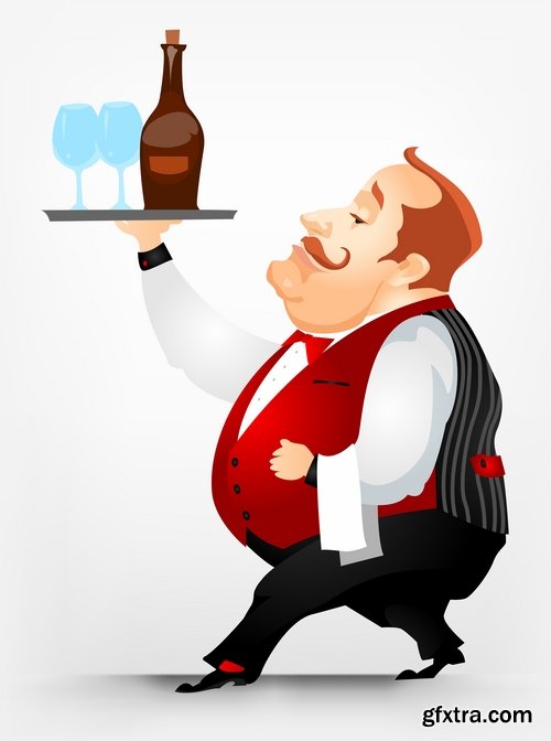 Collection of vector illustration picture cartoon cook waiter 25 Eps