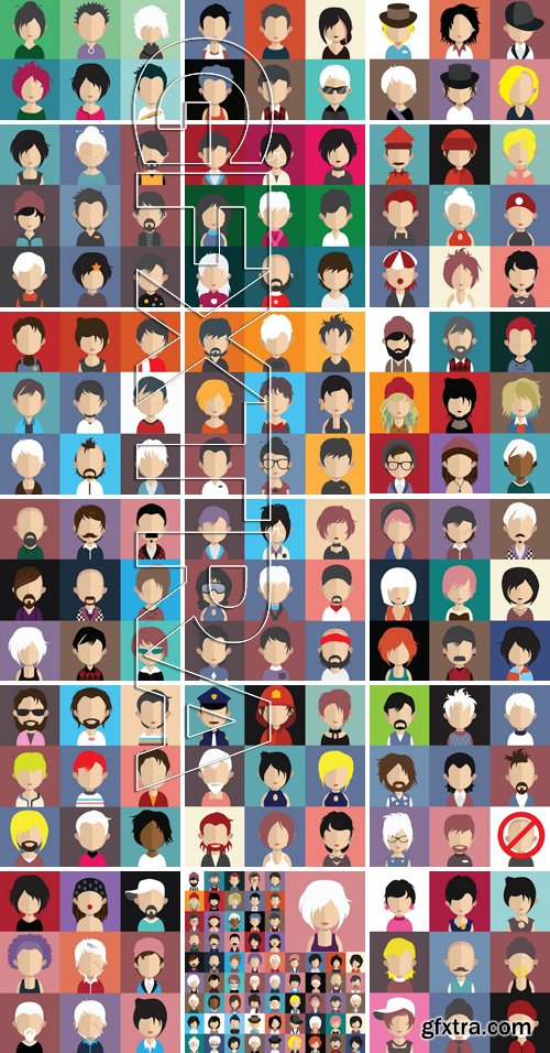 Stock Vectors - Set of people icons in flat style with faces, 25xEPS