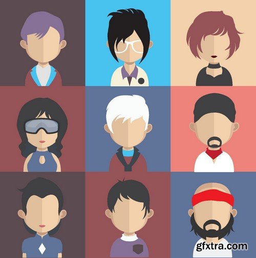 Stock Vectors - Set of people icons in flat style with faces, 25xEPS