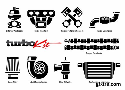 Collection of different icons vector illustration picture car parts turbine turbo 25 Eps