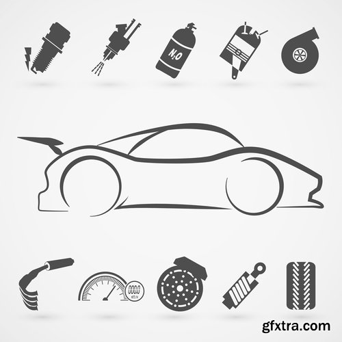 Collection of different icons vector illustration picture car parts turbine turbo 25 Eps