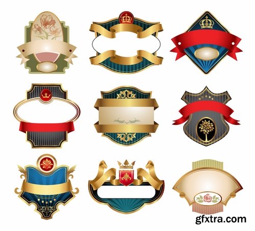 Collection of vector image vintage sticker badge emblem heraldry shield 25 Eps