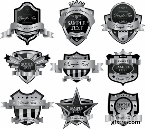 Collection of vector image vintage sticker badge emblem heraldry shield 25 Eps