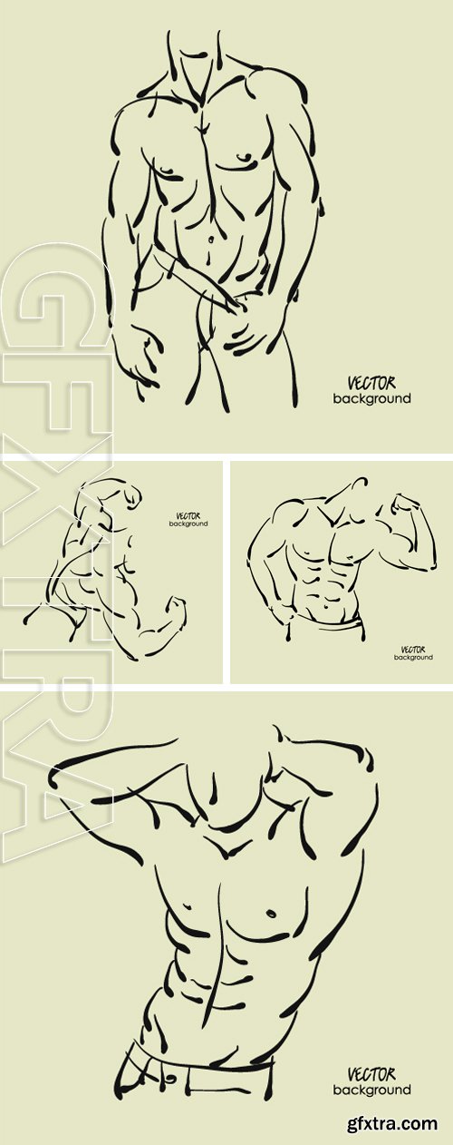 Stock Vectors - Art sketched portrait of young sexy muscular powerful man in pose