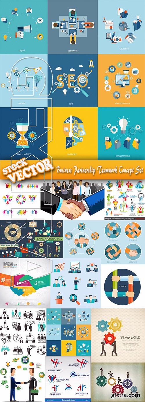 Stock Vector - Business Partnership Teamwork Concept Set