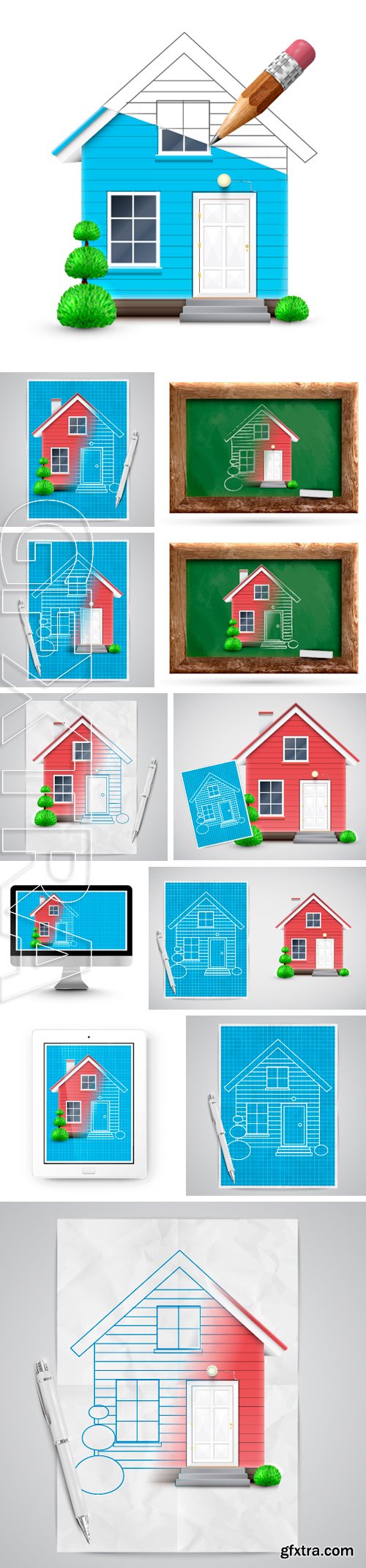 Stock Vectors - Realistic house with a blueprint, vector