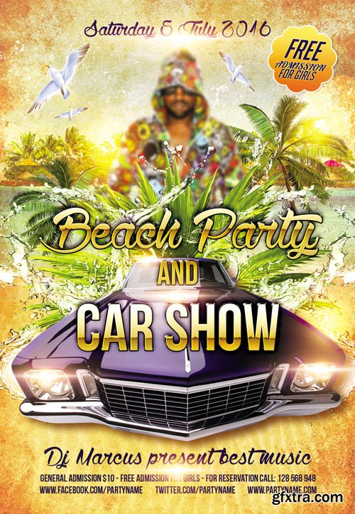 Beach Party and Car Show - Flyer PSD Template + Facebook Cover