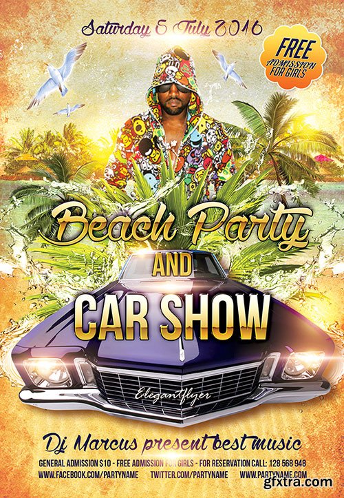 Beach Party and Car Show Flyer PSD Template + FB Cover