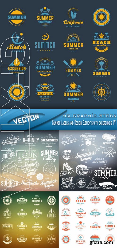 Stock Vector - Summer Labels and Design Elements with backrounds 17