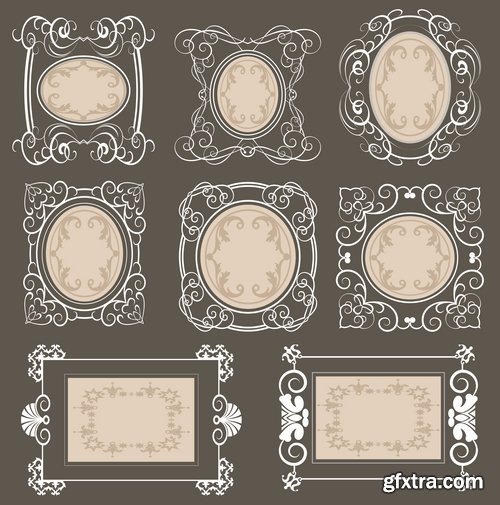 Collection of vector calligraphic design elements picture frame 25 Eps