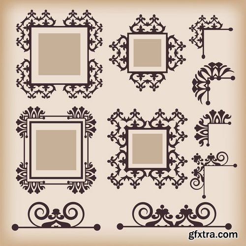 Collection of vector calligraphic design elements picture frame 25 Eps