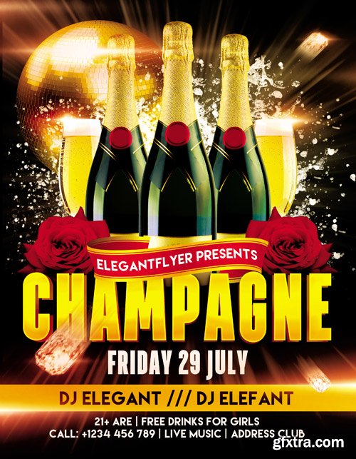Champagne Party Flyer PSD Template + Facebook Cover