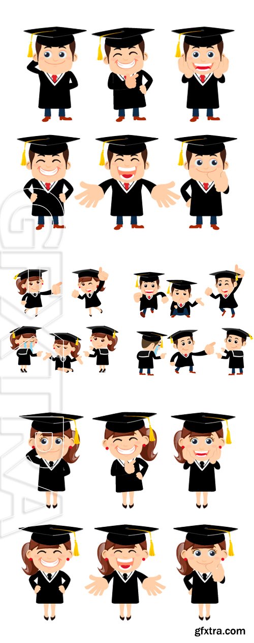 Stock Vectors - Set of graduate student characters in different poses