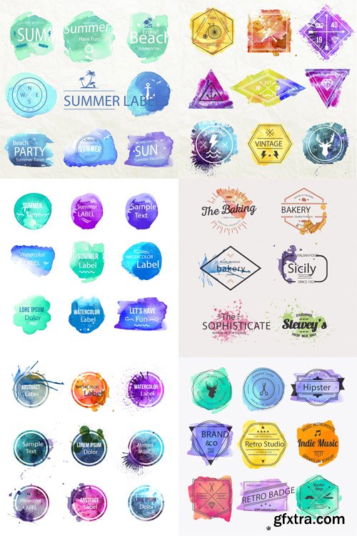 6 Watercolor Vector Labels