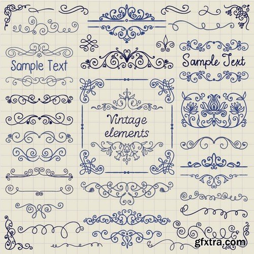 Vintage Hand Sketched Doodle Design Elements 25xEPS