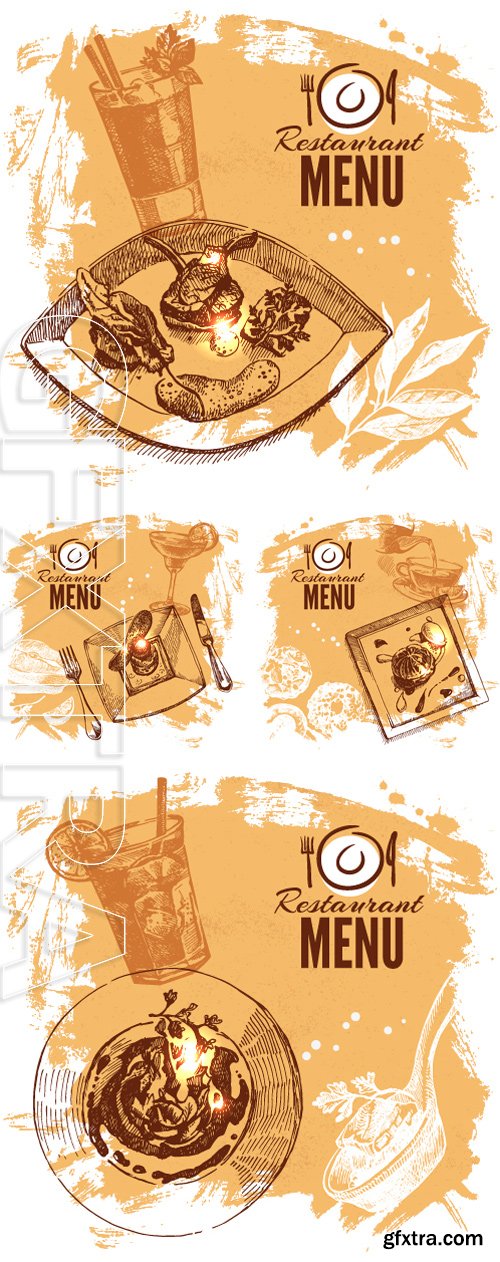 Stock Vectors - Hand drawn sketch restaurant food set. European cuisine menu. Vector illustration