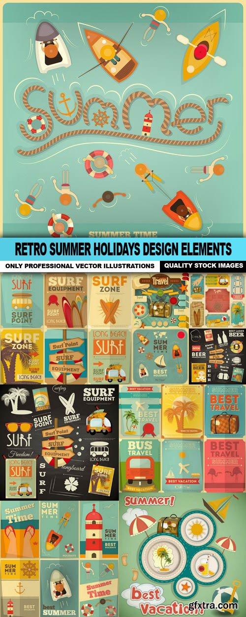 Retro Summer Holidays Design Elements 10xEPS