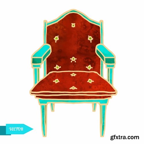 Collection vector image furniture table chair armchair floor lamp wardrobe 25 Eps