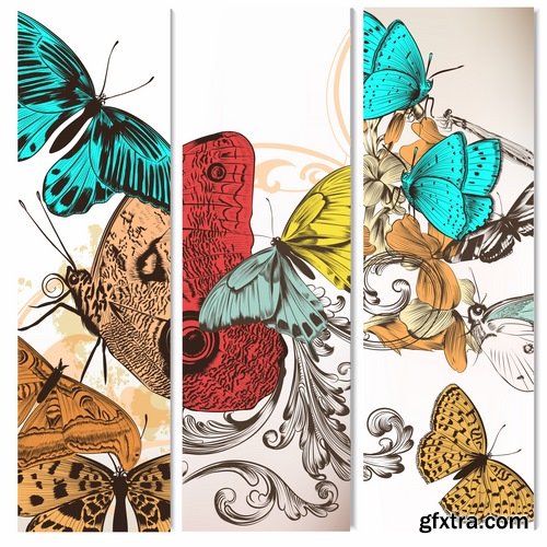 Collection of vector flora background is a picture of flowers and butterflies 25 Eps
