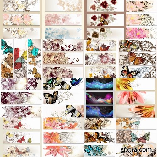 Collection of vector flora background is a picture of flowers and butterflies 25 Eps