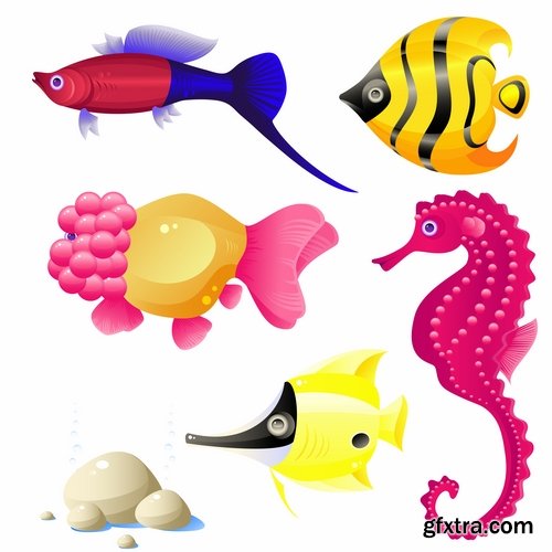 Collection of different vector funny picture cartoon animals panda tiger fish goose cow 25 Eps