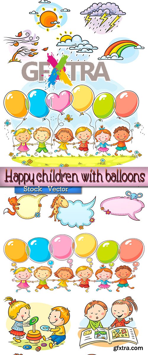 Happy children with balloons in Vector