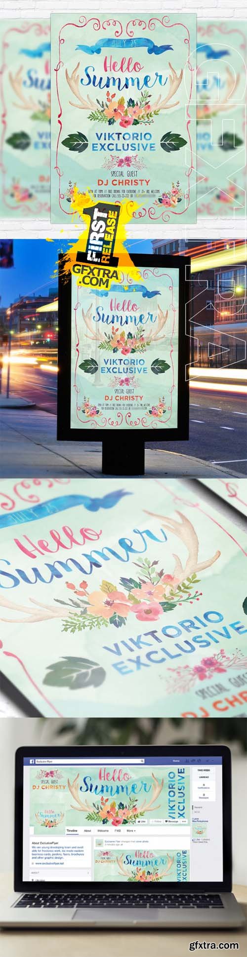 Watercolor Summer - Flyer Template + Facebook Cover Watercolor Summer - Flyer Template + Facebook Cover