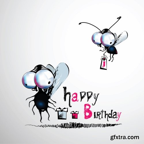 Collection of different vector image gift cards with funny cartoon animals 25 Eps