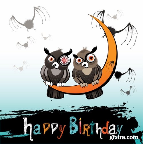 Collection of different vector image gift cards with funny cartoon animals 25 Eps